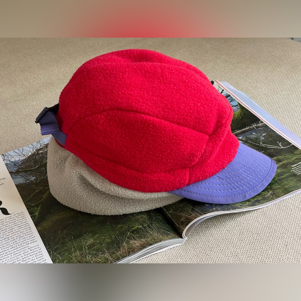 Patagonia Vintage Synchilla Fleece Hat Duckbill Flaps Red/Purple M Made In USA